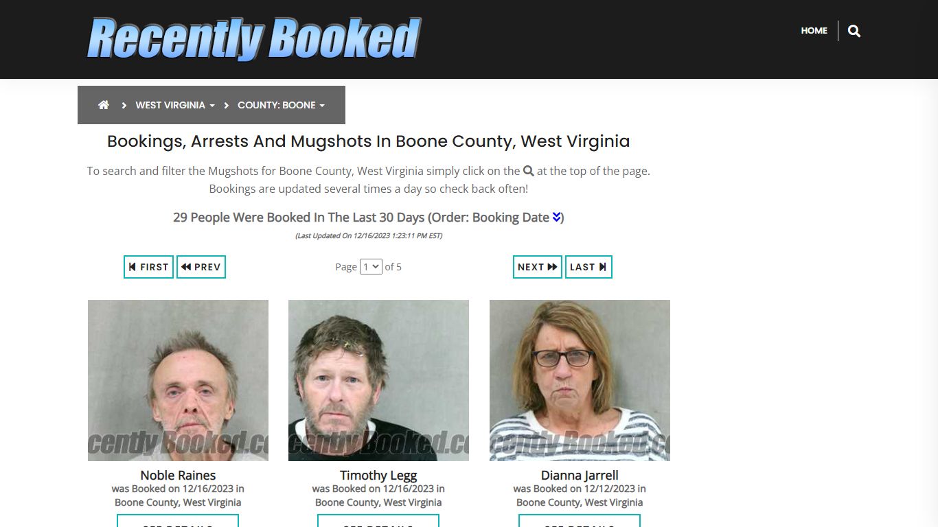 Bookings, Arrests and Mugshots in Boone County, West Virginia